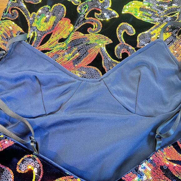 Chicme Sequin Midi Dress Blue M All Over Sequin Open Back Side Slit Bling Party - Picture 11 of 16